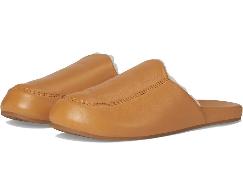 Olukai Womens Konea Slip On Mules US 10 EU 40 Tan Leather Shearling Lined EUC